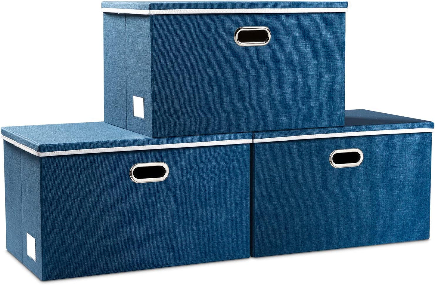 PRANDOM Large Foldable Storage Bin with Lid [1-Pack] Linen Fabric Decorative Storage Box Organizer Containers Basket Cube with Handles Divider for Bedroom Closet Office Living Room (17.7x11.8x11.8")