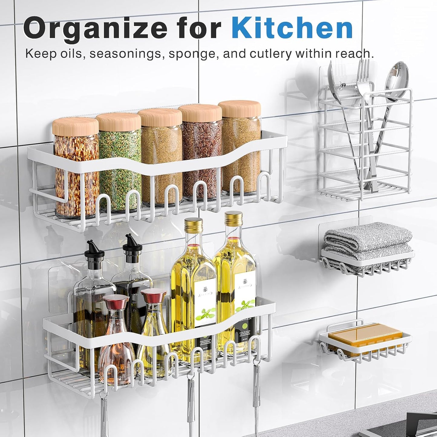 EUDELE 5-Pack Rustproof Stainless Steel Shower Caddy – No Drill Adhesive Bathroom Organizer with Large Capacity, Spacious Shower Shelves for Inside Shower, Kitchen & Home Decor Storage