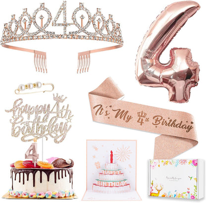 8pcs 40th Birthday Decorations gifts for Women, Including 40th Happy Birthday Cake Topper, Queen Sash with Pearl Pin, Sweet Rhinestone Tiara Crown for Women, Number Candles and Balloons (Rose Gold)