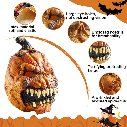 Pumpkin Mask Halloween Gifts Scary Decorations For Adults Creepy Costumes Men Spooky Horror Head Masks With Teeth Outdoor