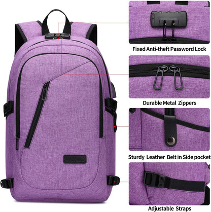 Laptop Backpack,Anti Theft Business Travel Backpack for Men Women Work Bag Slim Laptop Bag with USB Charging Port Lock,Durable Water Resistant Computer Bag Fits 15.6 Inch Laptop Notebook,Black