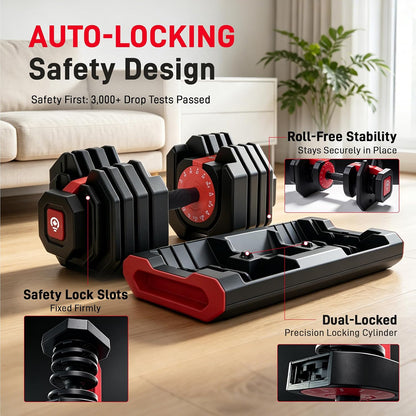 Adjustable Dumbbell Set (55lbs & 80lbs) (Single/Set of 2) with Free Gloves, Ropes & Hand Grips | 15 Adjustable Weight Settings, Space Efficient Compact Design, Easily Switch Exercises