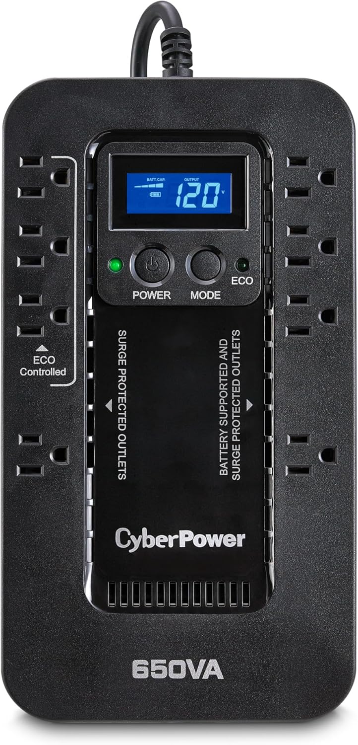 CyberPower EC850LCD Ecologic Battery Backup & Surge Protector UPS System, 850VA/510W, 12 Outlets, ECO Mode, Compact, Uninterruptible Power Supply
