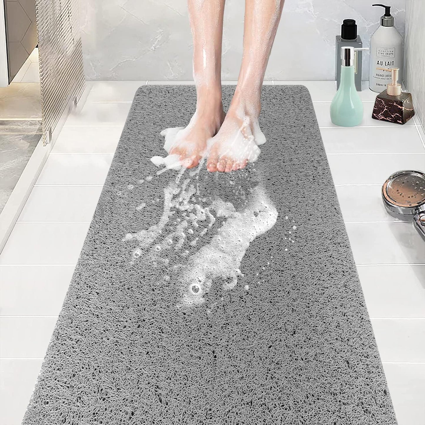 Bathtub Mat Non Slip Shower Mat, 40 x 100 cm, Soft Textured PVC Loofah Mat for Bathroom Inside Shower Anti Slip Bath Mat Bathroom Rug Carpet No Suction Cup, Quick Dry