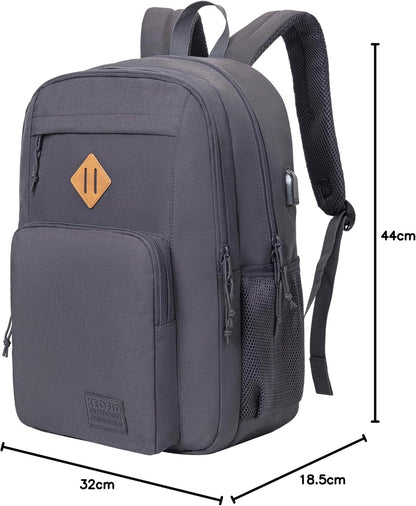 KEOFID classic carry-on travel backpack for men and women, Anti theft laptop backpack with USB charging port, large backpack for college(dark black）