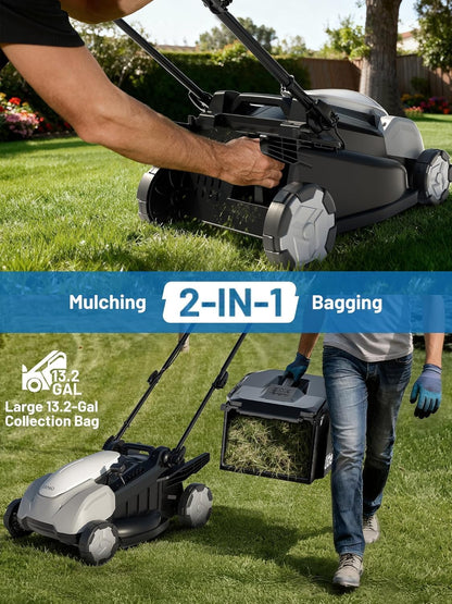Litheli 40V Cordless Lawn Mower 16″, Brushless Motor, 6 Cutting Heights (25-75mm), 50L Bagging & Mulching, Includes 2×5.0Ah Batteries & Charger