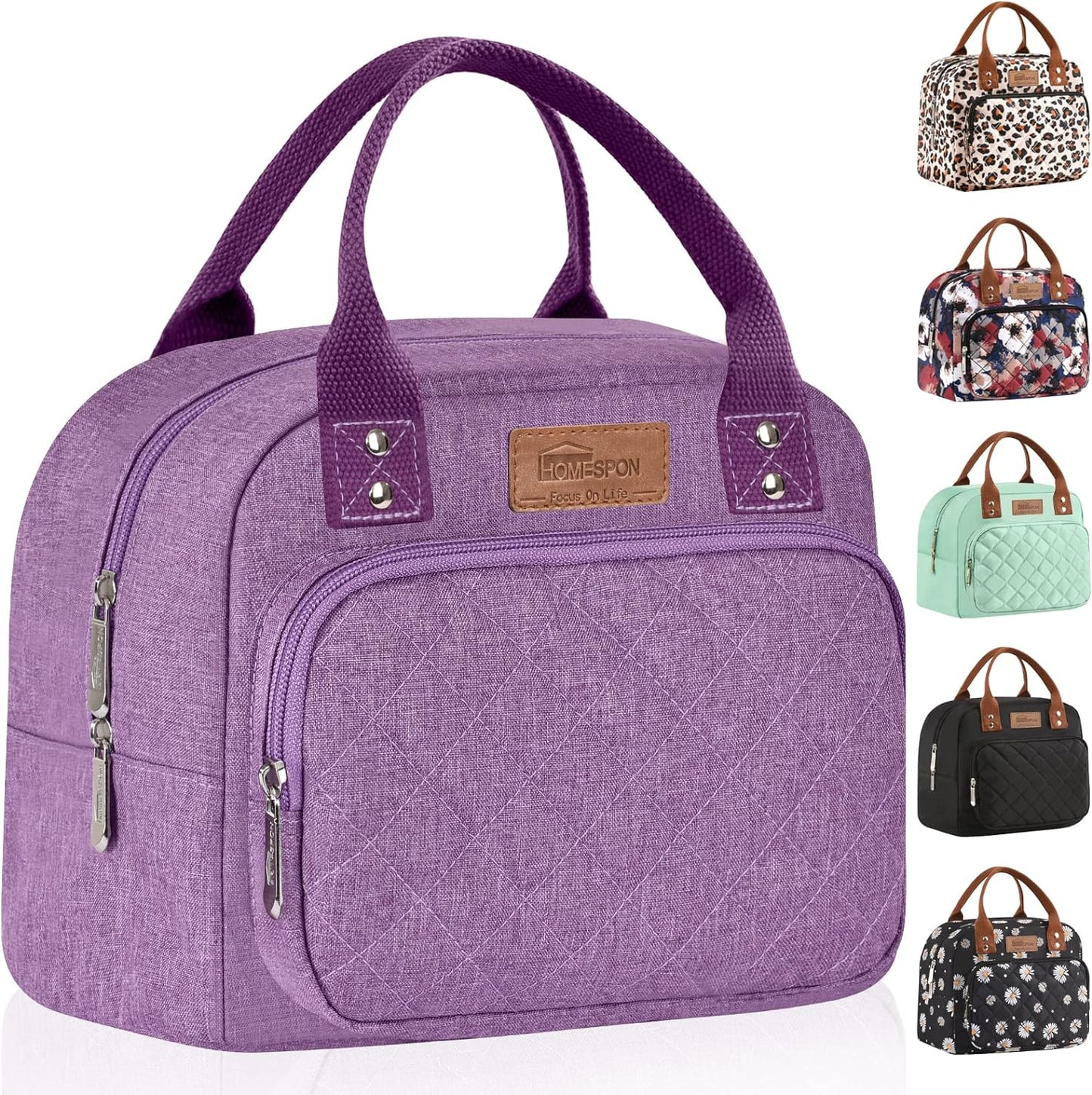 HOMESPON Lunch Bag for Woman Man Adults with Front Pocket Insulated Lunch Tote Lunch Box Container for Work Picnic or Travel(Black)