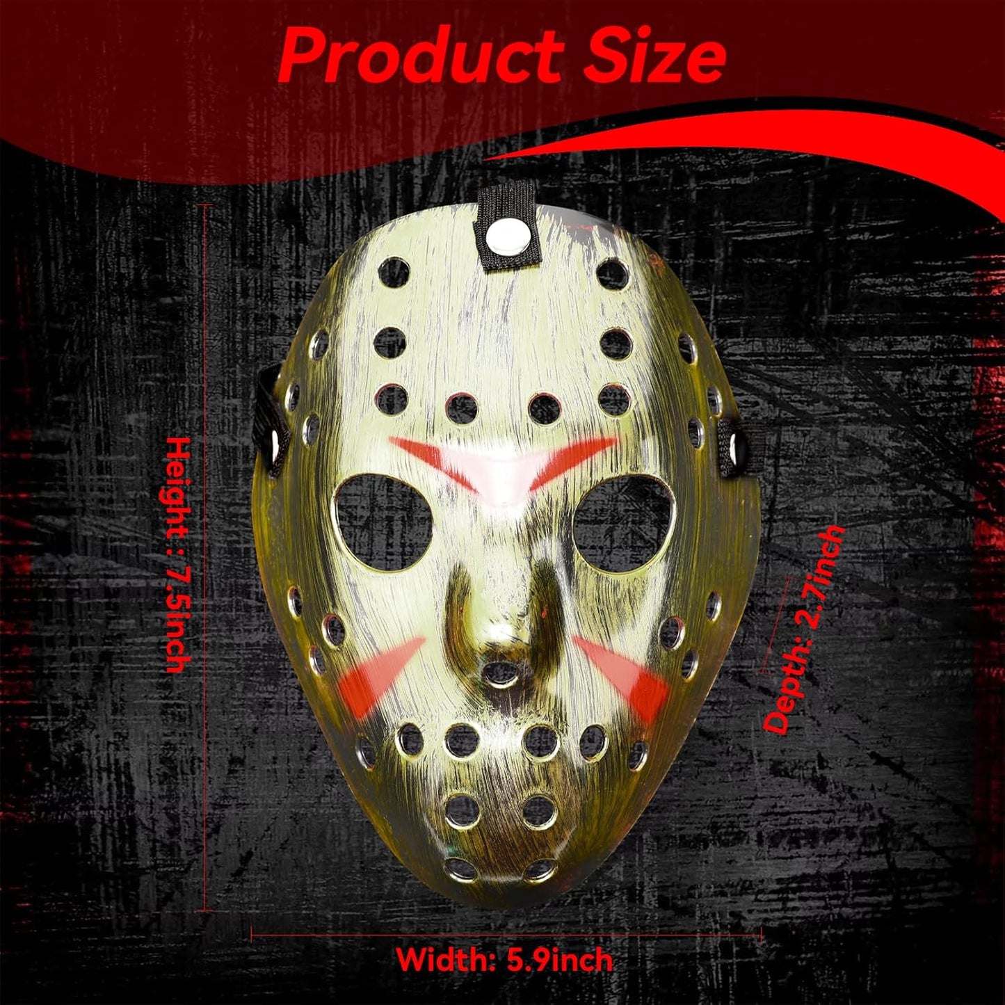 HWQVA Scary Halloween Mask for Adults, Hockey Mask，Slasher killer Costume Prop