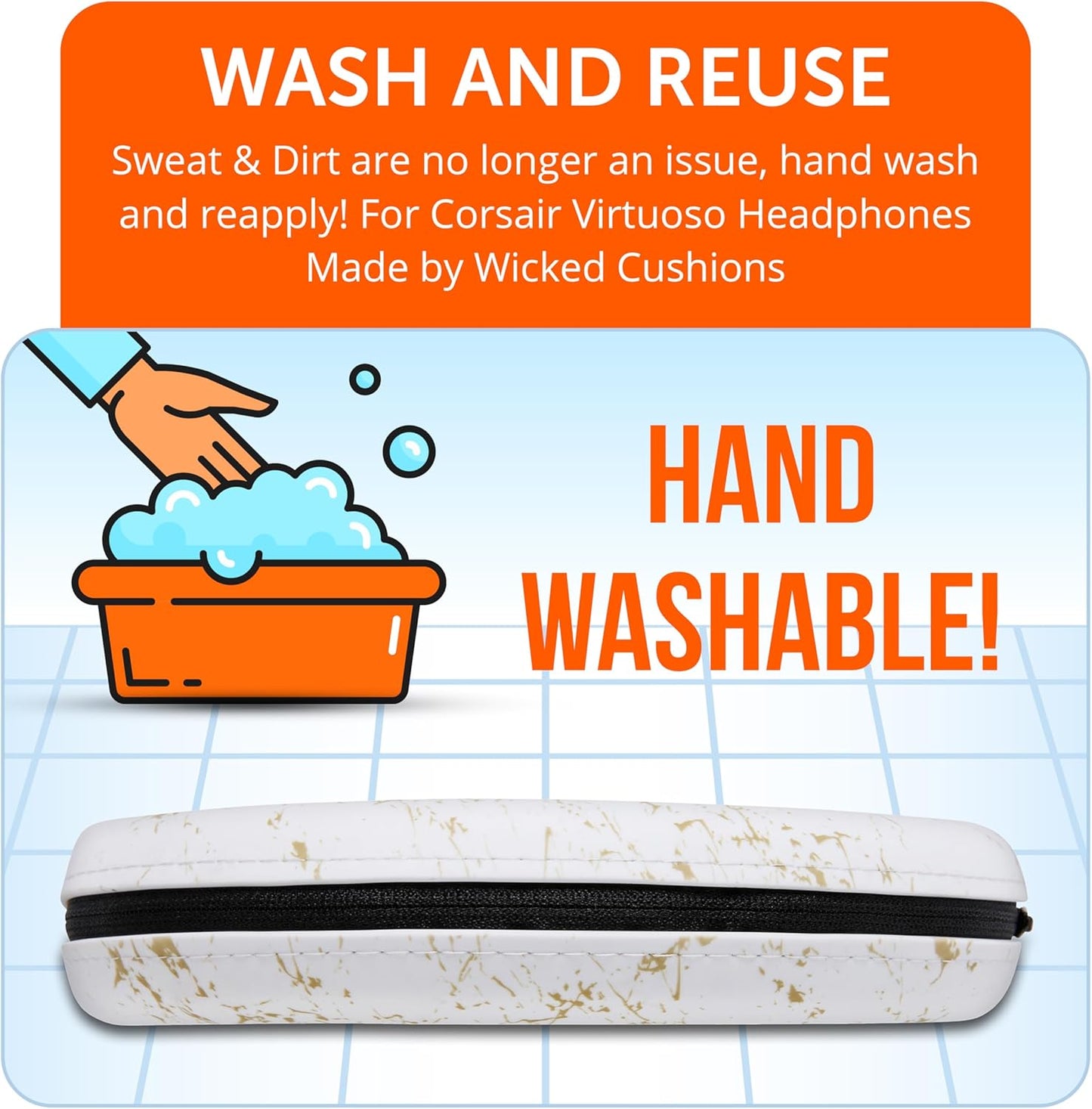 WC BandZ Virtuoso V2 - Silicone Headband Cover for Corsair Virtuoso Headphones by Wicked Cushions | Machine Washable, No More Flaking Leather | for Virtuoso Wireless, XT, and SE | Black Camo