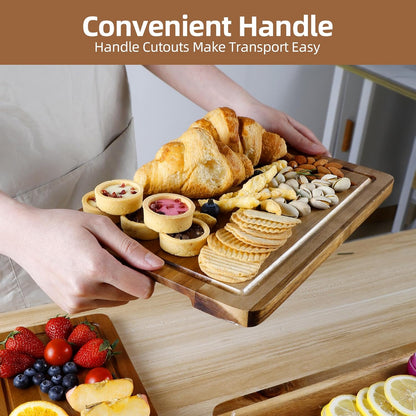 Bamboo Cutting Board for Kitchen, Bamboo Cutting Board Set of 3 with Juice Groove, Double-Sided Chopping Board Serving Board with Hanging Hole for Meat, Vegetables and Cheese