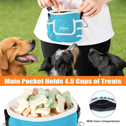 FurtasticFinds Dog Treat Pouch with Quick-Release Magnetic Closure, 3-Way Wear Treat Bags, 900D Waterproof Fabric, 4 Storage Spaces, Treat Pouch for Pet Training Walking (Green)