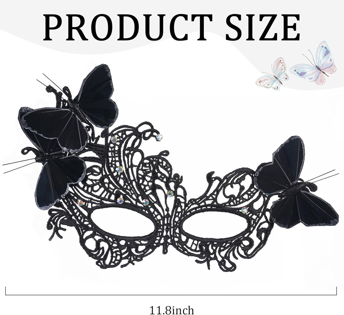 Zinniday Butterfly Masquerade Masks for Women - 2025 Venetian Lace Mask with Rhinestone, 1950s Eyemask for Woman