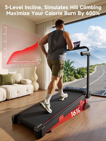 RHYTHM FUN 16% Walking Pad Treadmill with Incline, Foldable Walking Pad with Handle Bar, Compact Walking Treadmill with Low Noise for 300 lbs Weight Capacity Home Office Use
