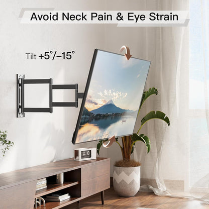 ELIVED Long Arm TV Wall Mount for Most 26-65 Inch TVs, 37.4 Inch Long Extension TV Mount Swivel and Tilt, Max VESA 400x400mm, Full Motion Wall Mount tv Bracket Holds up to 77 lbs.