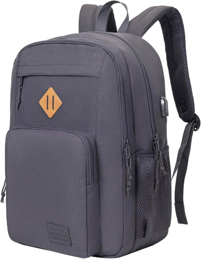 KEOFID classic carry-on travel backpack for men and women, Anti theft laptop backpack with USB charging port, large backpack for college(dark black）