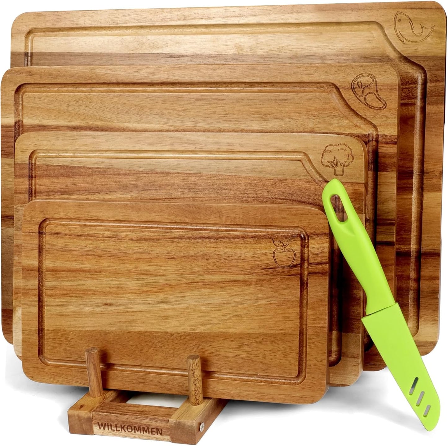 Bamboo Cutting Board Set of 3, Cutting Boards for Kitchen with Juice Groove, Bamboo Chopping Board Set, Serving Board Set for Meat, Fruit Vegetable and Cheese