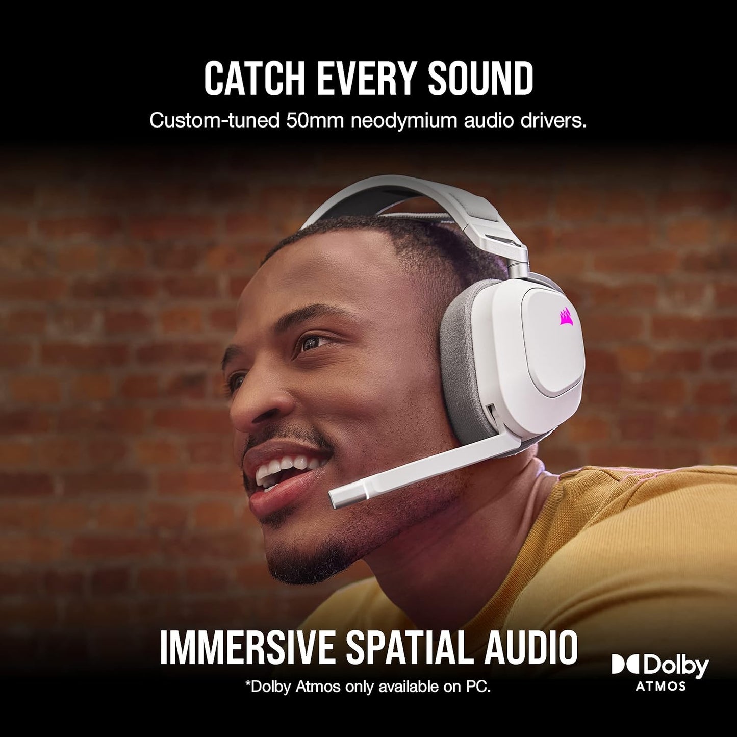 Corsair HS80 RGB USB Premium Gaming Headset with Dolby Audio 7.1 Surround Sound (Broadcast-Grade Omni-Directional Microphone, Memory Foam Earpads, High-Fidelity Sound, Durable Construction) Carbon