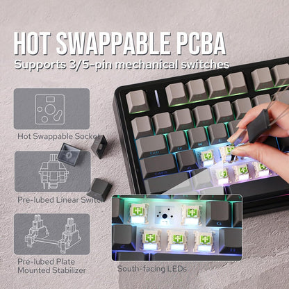 EPOMAKER x Aula F75 Gasket Mechanical Keyboard, 75% Wireless Hot Swappable Gaming Keyboard with Five-Layer Padding&Knob, Bluetooth/2.4GHz/USB-C, RGB (Black Gradient, LEOBOG Reaper Switch)