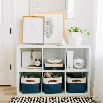 OrganiHaus Large Fabric Storage Baskets for Shelves 3 Pack, 15x11in Closet Storage Bins for Shelves, Cloth Baskets, Fabric Storage Cubes, Linen Closet Organizers, Fabric Basket, White Basket