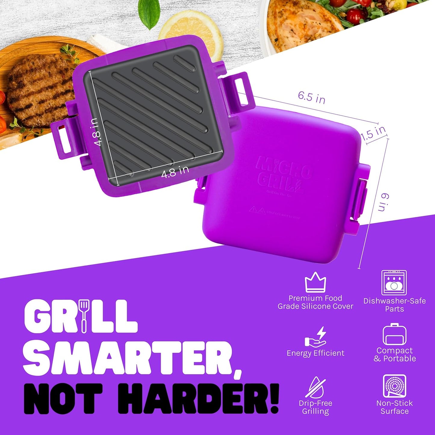 Micro Grill | Microwave Sandwich Maker - Grilled Cheese Sandwich Maker - Munchy - Toastie Maker- Panini Press - Travel Sandwich Maker (Purple)