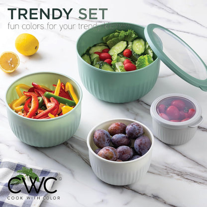 COOK WITH COLOR Prep Bowls with Lids- 8 Piece Nesting Plastic Small Mixing Bowl Set with Lids (Teal Ombre)