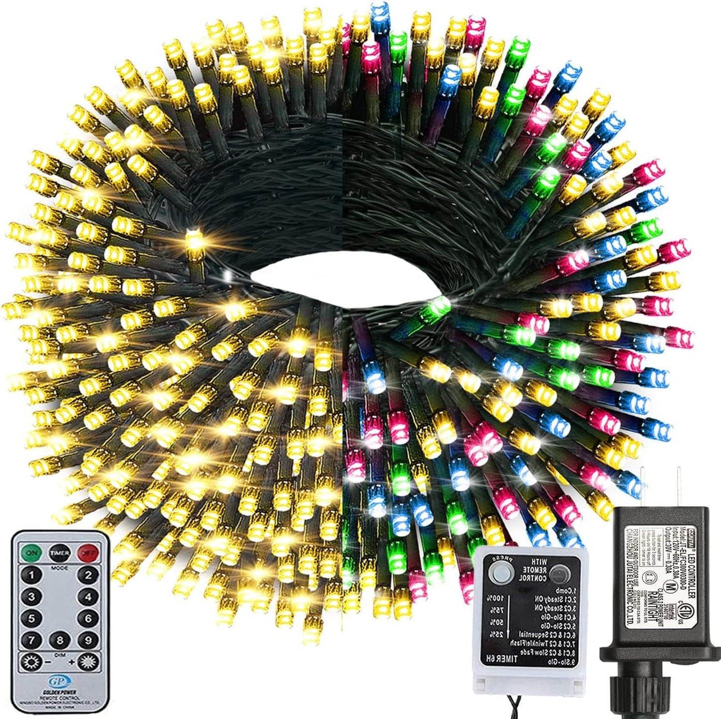 Haili Halloween Lights Outdoor, 105 FT 300 LED Halloween String Lights with Memory Function, Plug in 8 Mode String Lights for Halloween,Christmas,Party, Patio, House Decoration (Purple Orange)