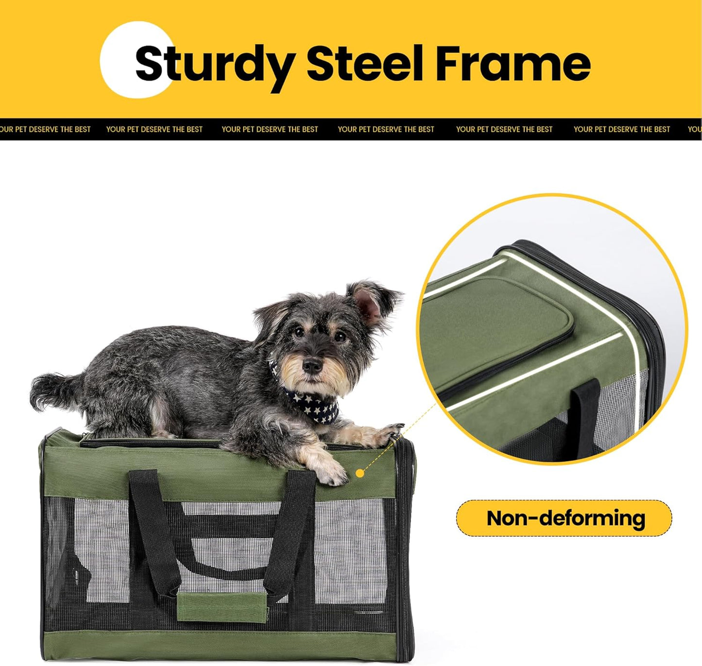 Conlun Cat Carrier Airline Approved, Soft-Sided Dog Carrier with Inner Safety Leash, Pet Transport Carrier for Small-Medium Cats Puppies up to 15 Lbs, Collapsible Travel Kitten Carrier Bag -Black M