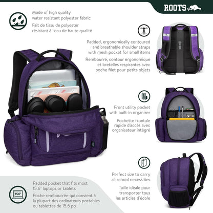 Roots Original 3-in-1 Matching Water Resistant Backpack and Lunch Bag Set with Bonus Pencil Case - Made From 100% Recycled Fabrics - 33 litres, Blue, Large