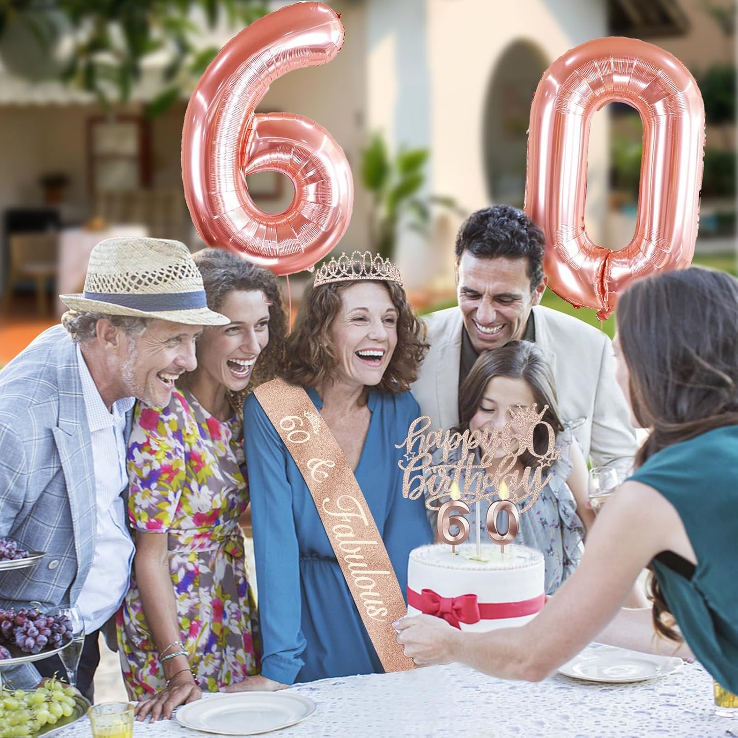65th Birthday Decorations for Women, Including 65th Birthday Sash and Crown, Cake Topper and Candles, Number Balloons Rose Gold, 65 Year Old Gifts for Women