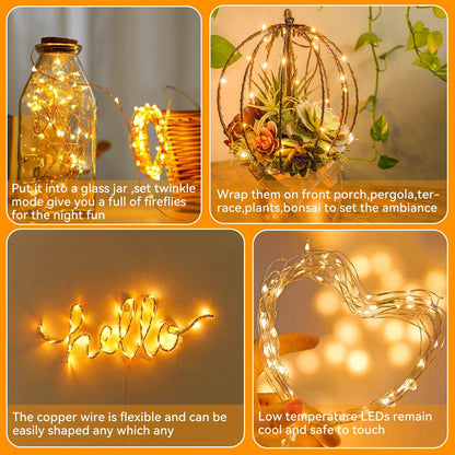 [Timer] 3 Packs Outdoor Fairy Lights Battery Powered, 33ft 100LED Battery String Light with Remote, 8 Modes, Waterproof Copper Wire Twinkle Light for Garden Wedding Tree Party Xmas Decor (Warm White)