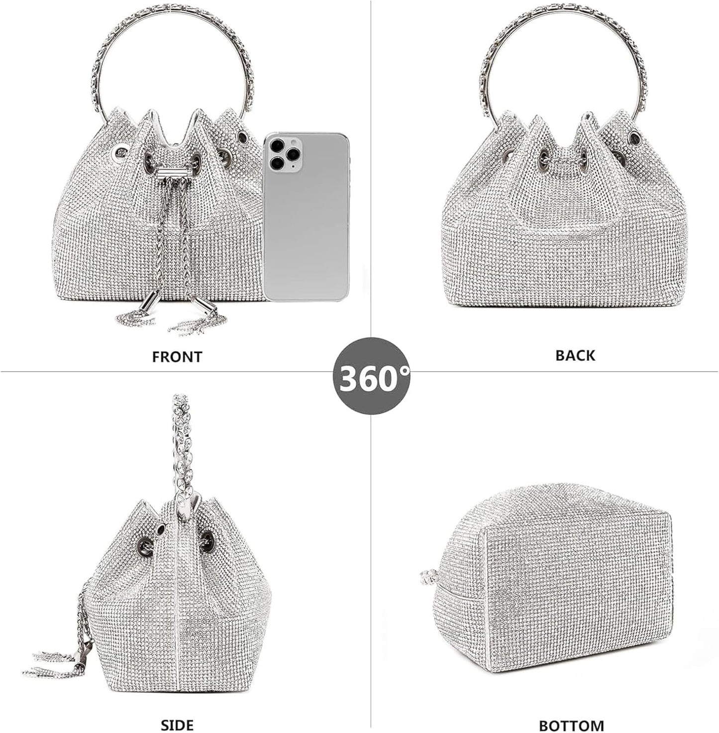 Rhinestone Purse for Women Sparkly Rhinestone Bag Evening Bag Silver Clutch Purses Bling Crossbody Bags for Women