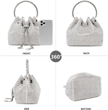 Rhinestone Purse for Women Sparkly Rhinestone Bag Evening Bag Silver Clutch Purses Bling Crossbody Bags for Women