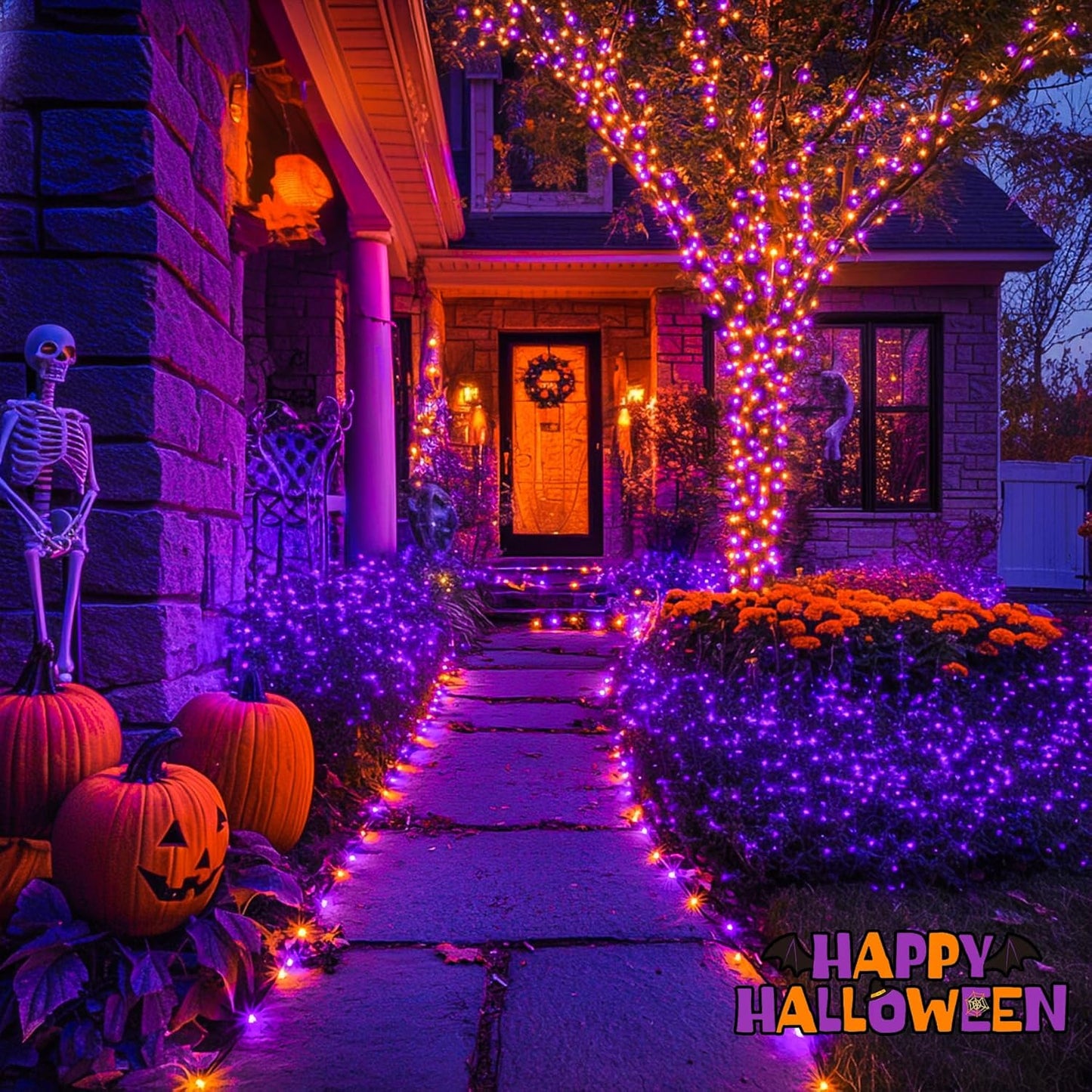 JMEXSUSS 2 Pack 75.5ft Orange Solar Christmas Lights, Total 400 LED Solar String Lights Outdoor Waterproof, 8 Modes Orange Halloween Lights for Tree Patio Garden Thanksgiving Halloween Decorations