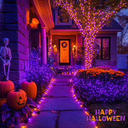 JMEXSUSS 2 Pack 75.5ft Orange Solar Christmas Lights, Total 400 LED Solar String Lights Outdoor Waterproof, 8 Modes Orange Halloween Lights for Tree Patio Garden Thanksgiving Halloween Decorations