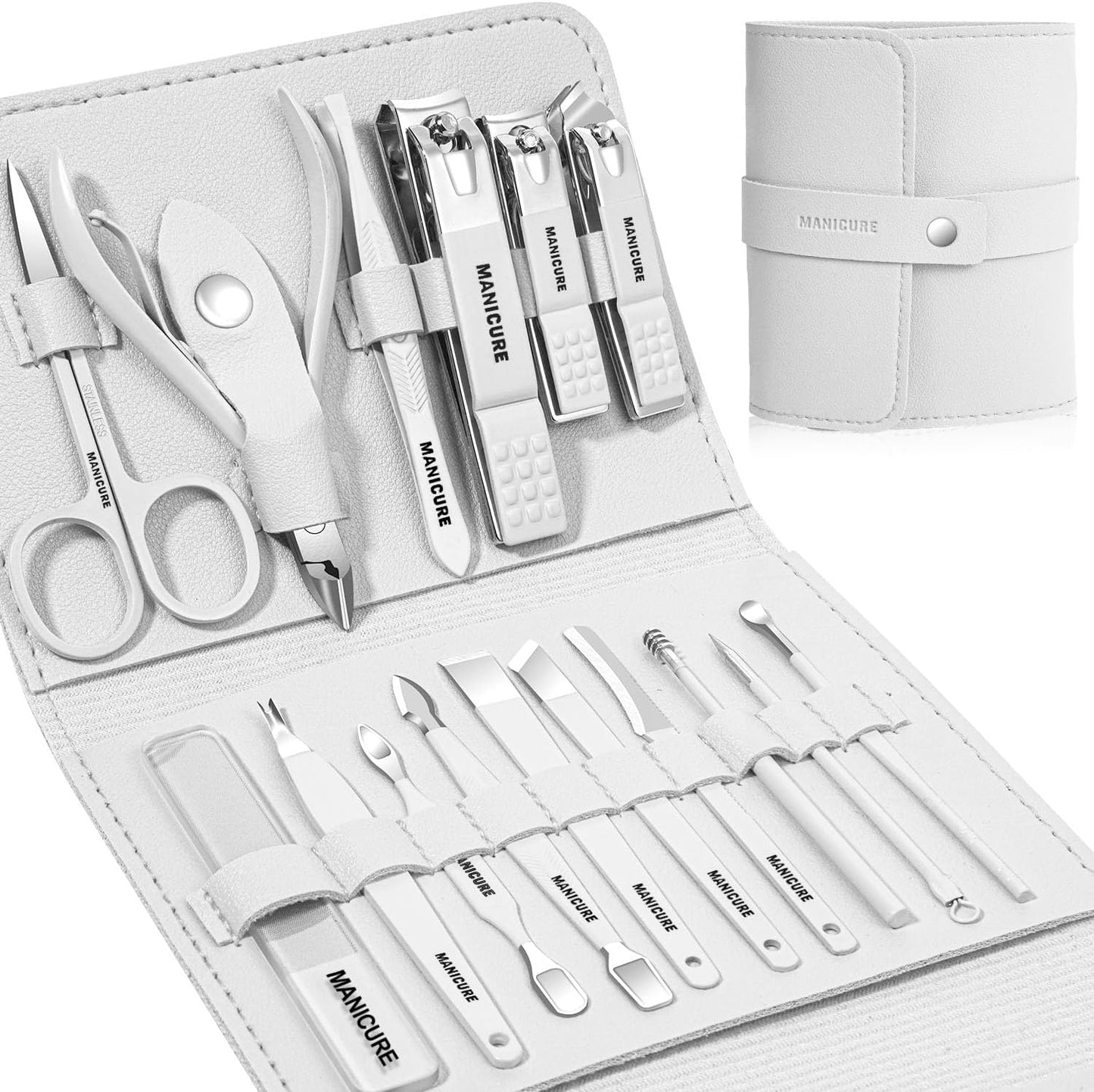 Manicure Set Professional Nail Clippers Pedicure Kit, 16 pcs Stainless Steel Nail Care Tools Grooming Kit with Luxurious Travel Leather Case for Thick Nails Men Women Gift (Black)