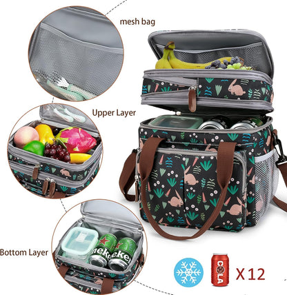 Lunch Bag Women Insulated Lunch Box for Work, Purple Expandable Large Lunch Bags, Leakproof Double Deck Lunch Box Cooler Bag（Purple）