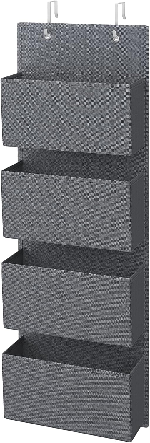 Over-the-Door Hanging Organizer with 4 Large Pockets – Durable Closet Door Storage Shelf for Bedroom, Bathroom, Pantry & Kitchen (Slate Gray, 4.7 x 13.2 x 39.4 in) - PuriLite