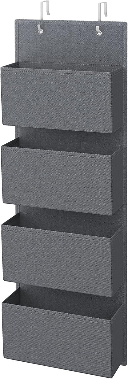 Over-the-Door Hanging Organizer with 4 Large Pockets – Durable Closet Door Storage Shelf for Bedroom, Bathroom, Pantry & Kitchen (Slate Gray, 4.7 x 13.2 x 39.4 in) - PuriLite
