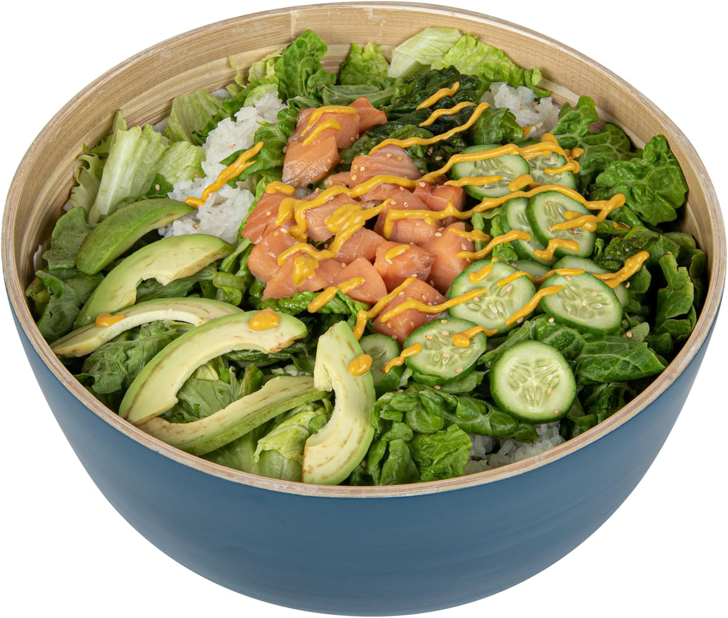 Restaurantware-Bambuddha 51 Ounce Extra Large Salad Bowl, 1 Heavy-Duty Round Salad Bowl - Sustainable, Reusable, Blue Bamboo Serving Dish, for Serving Salads, Fruits, and Appetizers