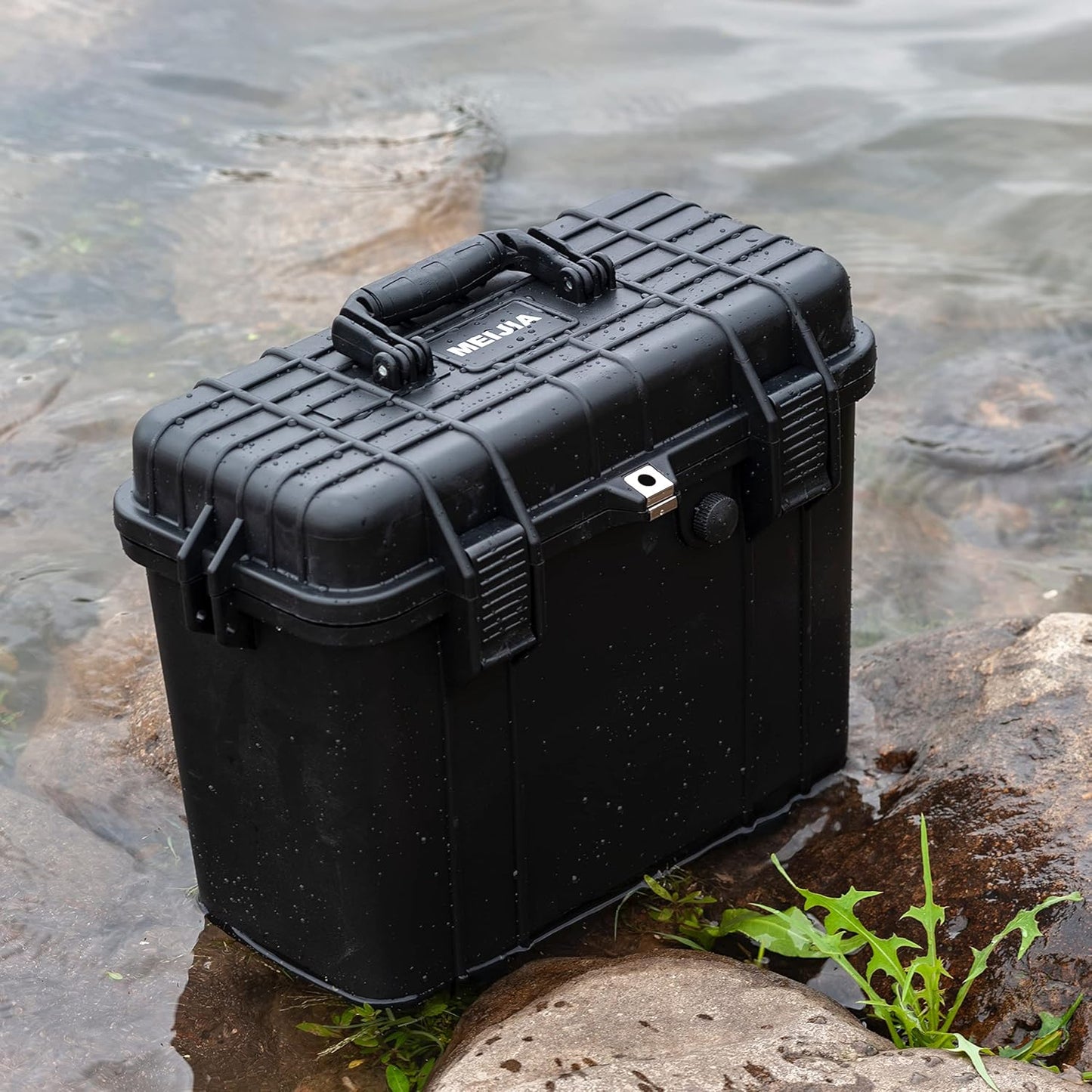 MEIJIA Portable Waterproof Protective Hard Case,Camera Case with Customizable Fit Foam Inserted, Elegant Black (9.17"x 7.56"x4.33")