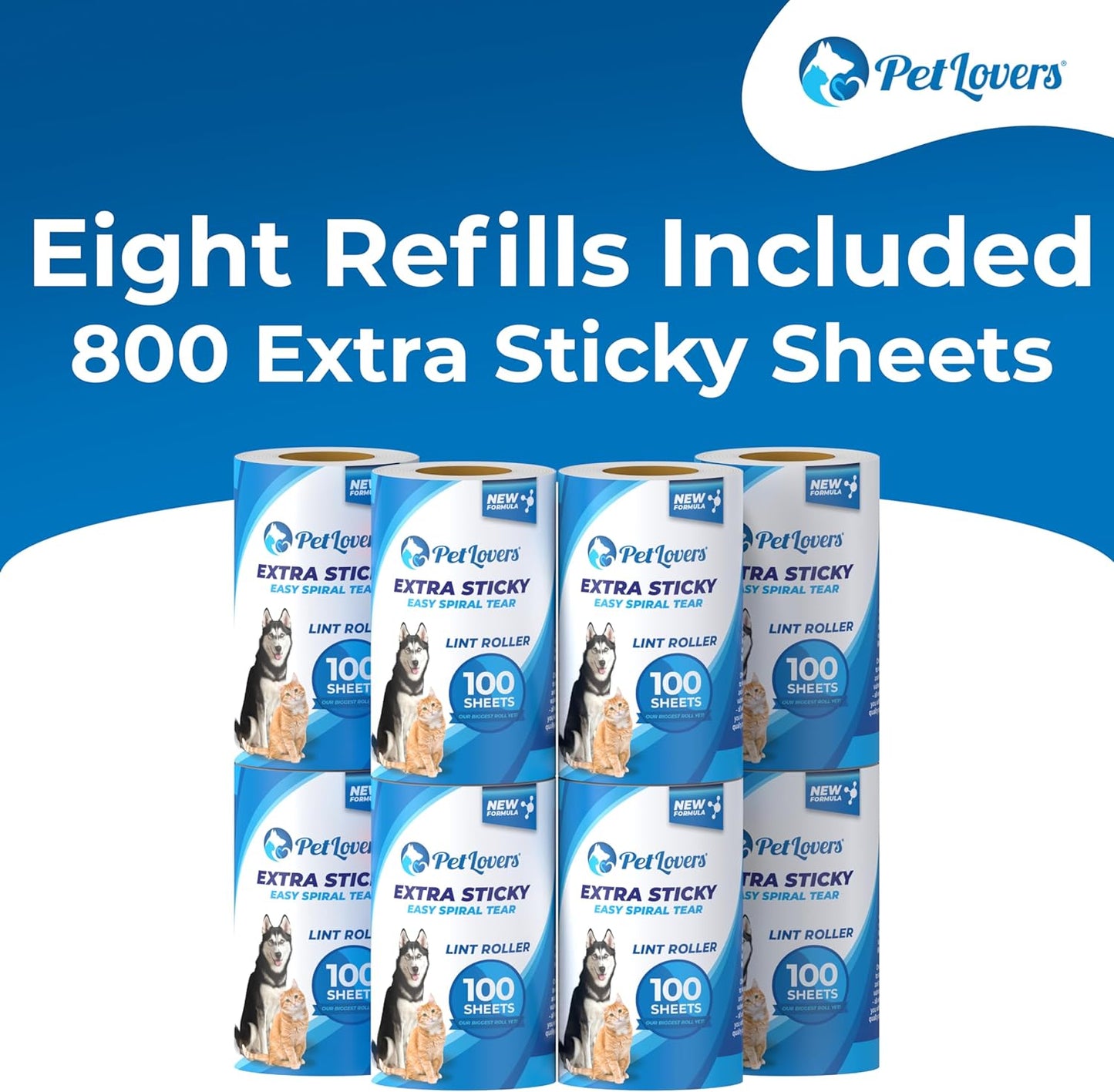 PetLovers Extra Sticky Lint Roller Mega Value Set for Pet Hair Removal, Dog and Cat Lint Remover (1 Pack Reusable)