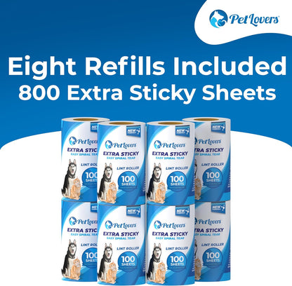 PetLovers Extra Sticky Lint Roller Mega Value Set for Pet Hair Removal, Dog and Cat Lint Remover (1 Pack Reusable)