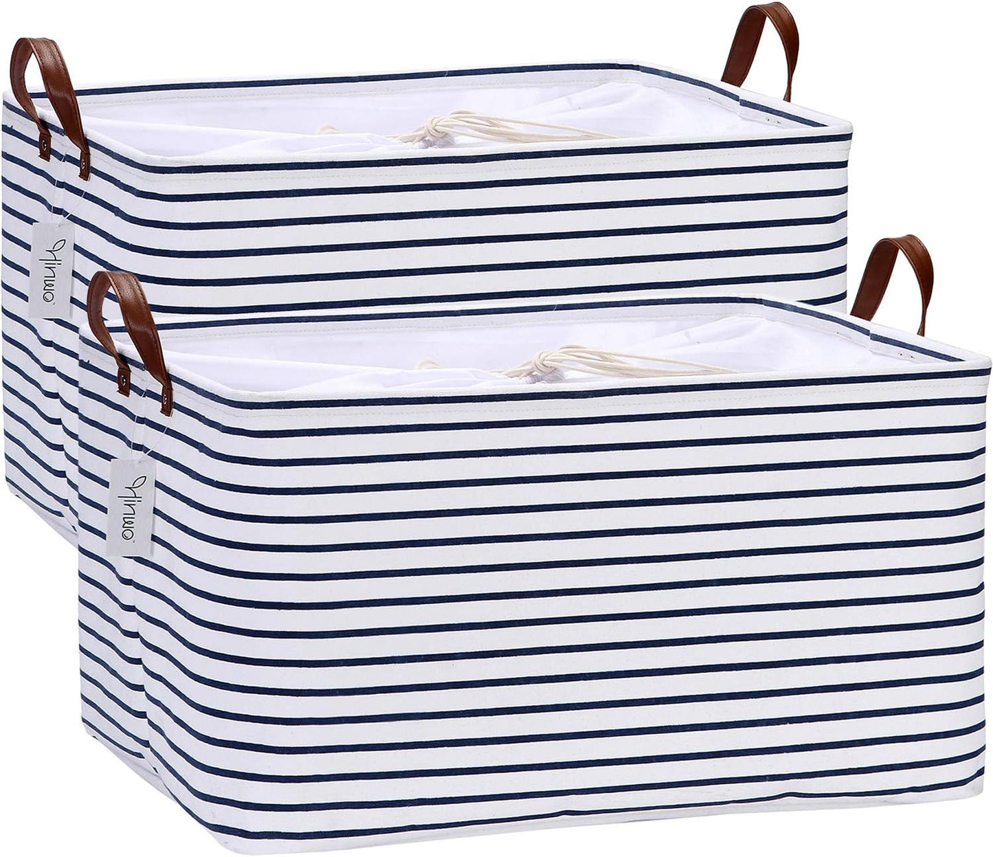 Hinwo 6-Pack Small Canvas Fabric Storage Baskets Set with Handles, Open Storage Bins, Cube Storage Organizer, Shelf Organizer Bins for Closet, 7.9L, 12 x 8 x 5 Inches, Grey Stripe