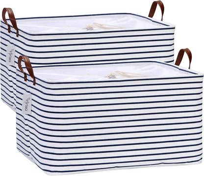 Hinwo 6-Pack Small Canvas Fabric Storage Baskets Set with Handles, Open Storage Bins, Cube Storage Organizer, Shelf Organizer Bins for Closet, 7.9L, 12 x 8 x 5 Inches, Grey Stripe