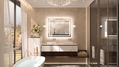 TETOTE LED Bathroom Mirror 20x28 Frontlit & Backlit Lighted Vanity Mirror Anti Fog Stepless Dimmable 3 Colors White/Warm/Natural,Double Lights,Wall-Mounted(Horizontal/Vertical)