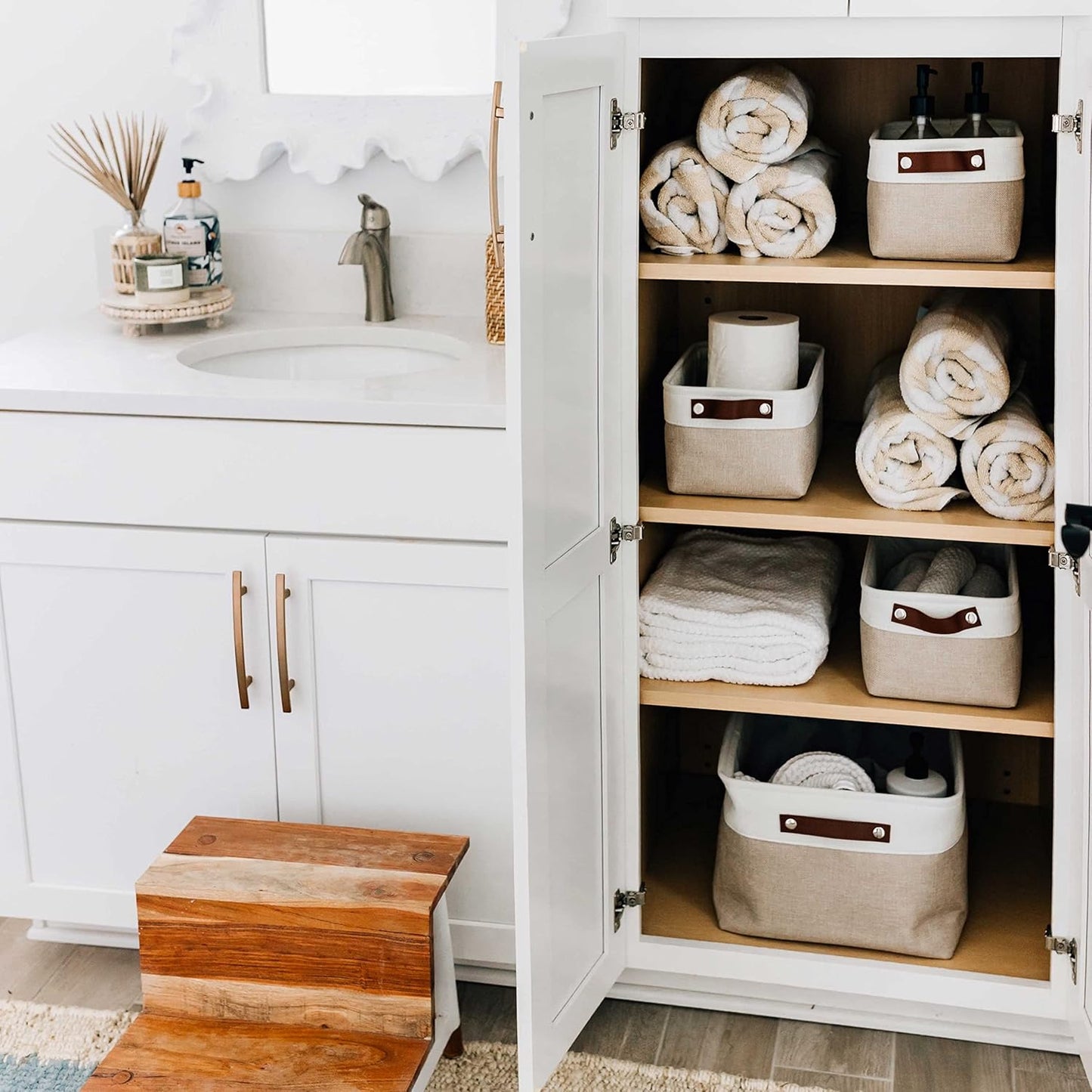 OrganiHaus Large Fabric Storage Baskets for Shelves 3 Pack, 15x11in Closet Storage Bins for Shelves, Cloth Baskets, Fabric Storage Cubes, Linen Closet Organizers, Fabric Basket, White Basket