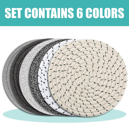 Trivets for Hot Dishes, Pots and Pans, 8 Inches Hot Pads 5 Pcs, Pot Holders for Kitchen, Heat Resistant Mat Protect Counter, Coasters Set Home Essentials Farmhouse Decor (Blue)