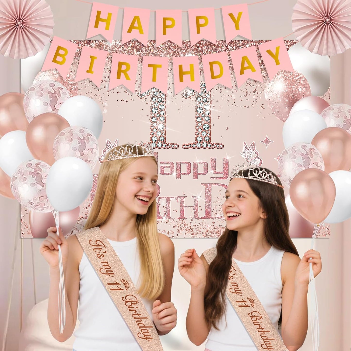 40th Birthday Decorations for Women,32pcs 40th Birthday Party Decorations,Including Backdrop, Crown,Sash,banner, Hanging Swirl,Cake Topper,balloons,Paper Fans,Anniversary Card and paper fans