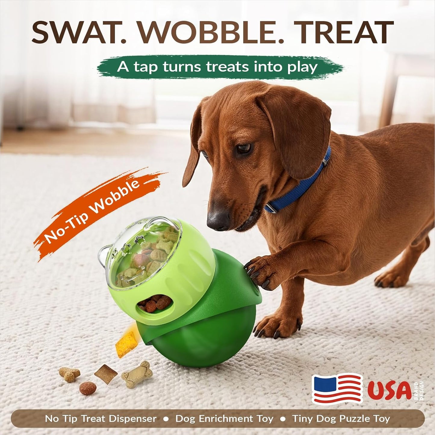 KADTC Wobble Treat Dispensing Ball, Slow Feeder & Puzzle Toy for Small Dogs | Adjustable reward flow and no-tip forward motion: extend indoor mealtimes, burn energy, stimulate the mind, and beat boredom.