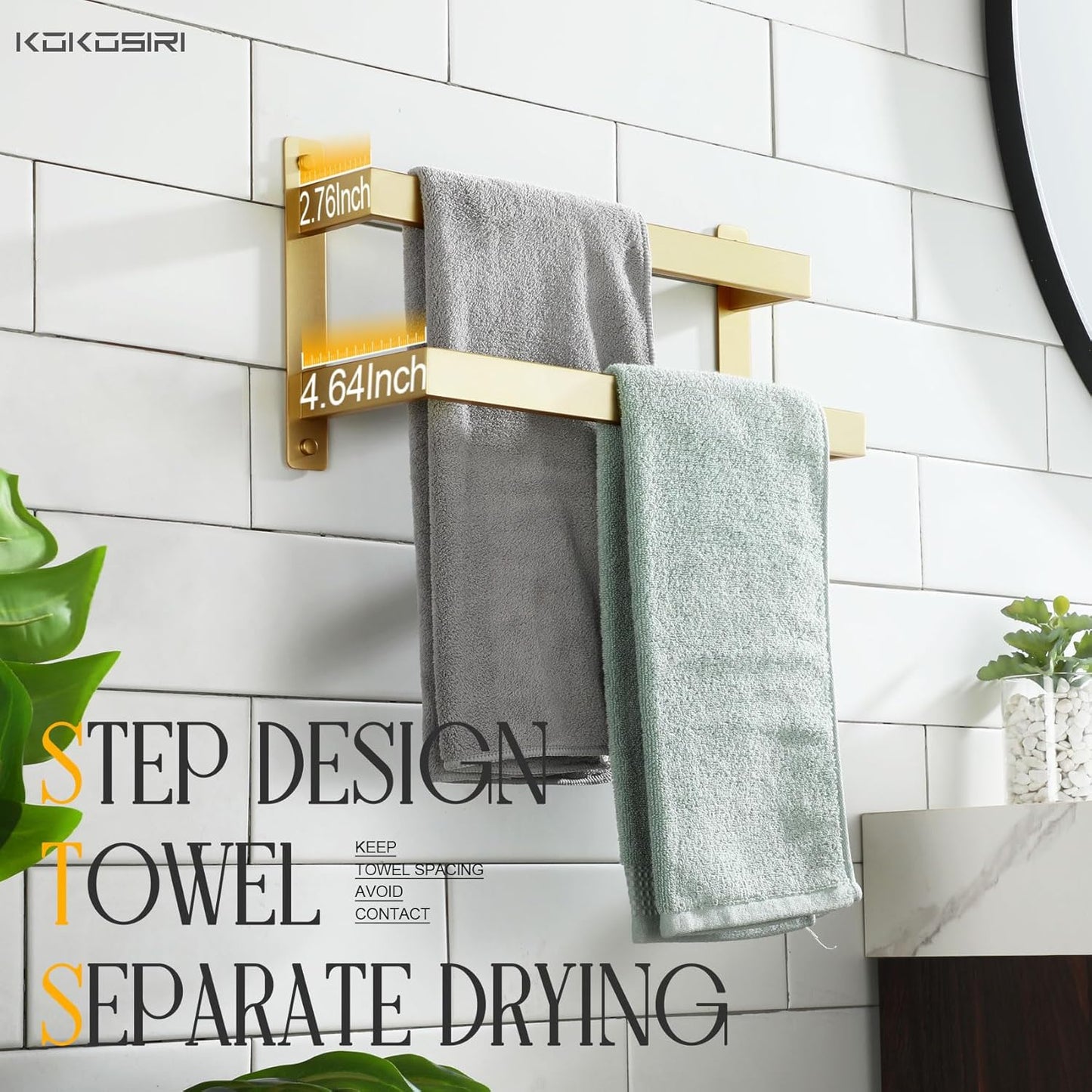 KOKOSIRI Towel Bars Black Bath Towel Holders 20 Inches Bathroom 2-Tiers Ladder Towel Rails Wall Mounted Towels Shelves Rack Stainless Steel, B5008BK-L20